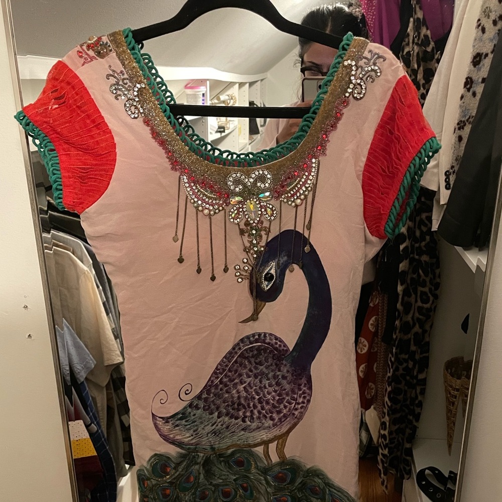 Beaded Indian Peacock Print Kameez
